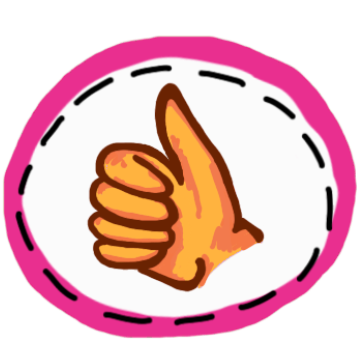 thumbs up on white circle in front of pink circle, dashed like goes between white and pink